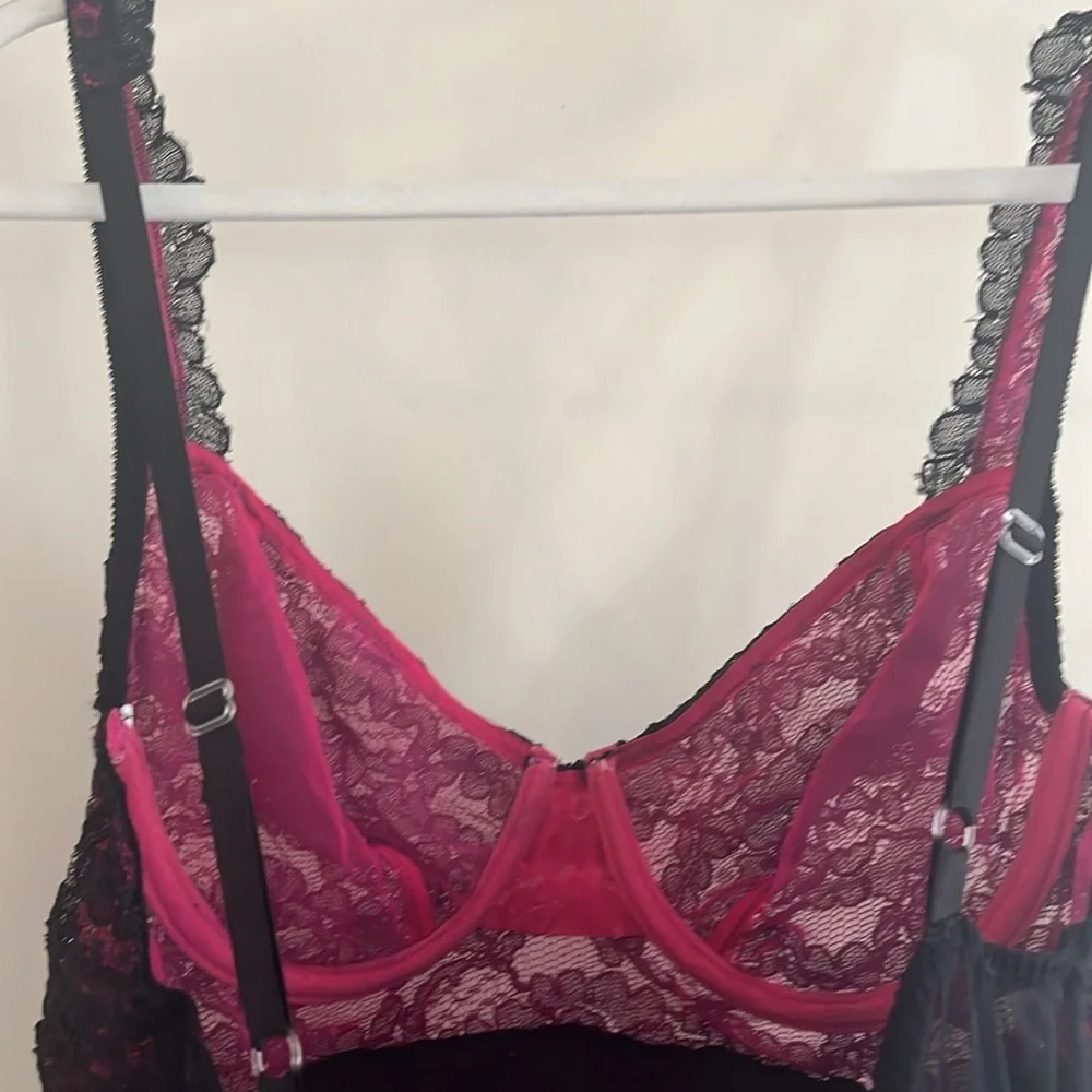 Vintage Victoria's Secret Gold Label Lingerie Nightgown Pink Black Lace 80s‎